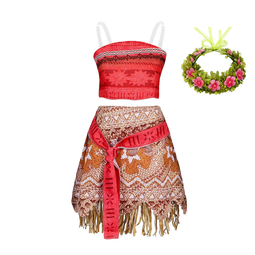 Girls' Moana Two-Piece Costume Dress | Polynesian Princess Dress-Up