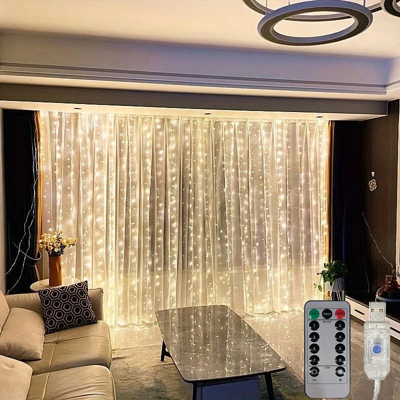 USB LED Curtain String Lights – 8 Modes for Holiday, Party & Room Décor