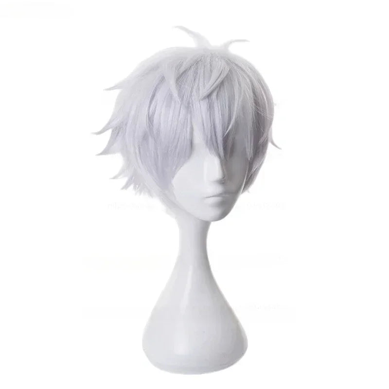 Gojo Satoru Cosplay Wig — Jujutsu Kaisen Short White Heat-Resistant Synthetic Hair + Optional Glasses