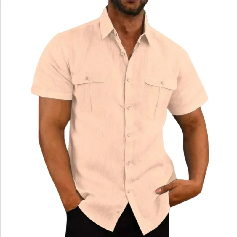 Men's Linen Short-Sleeve Shirt – Casual Beach Style