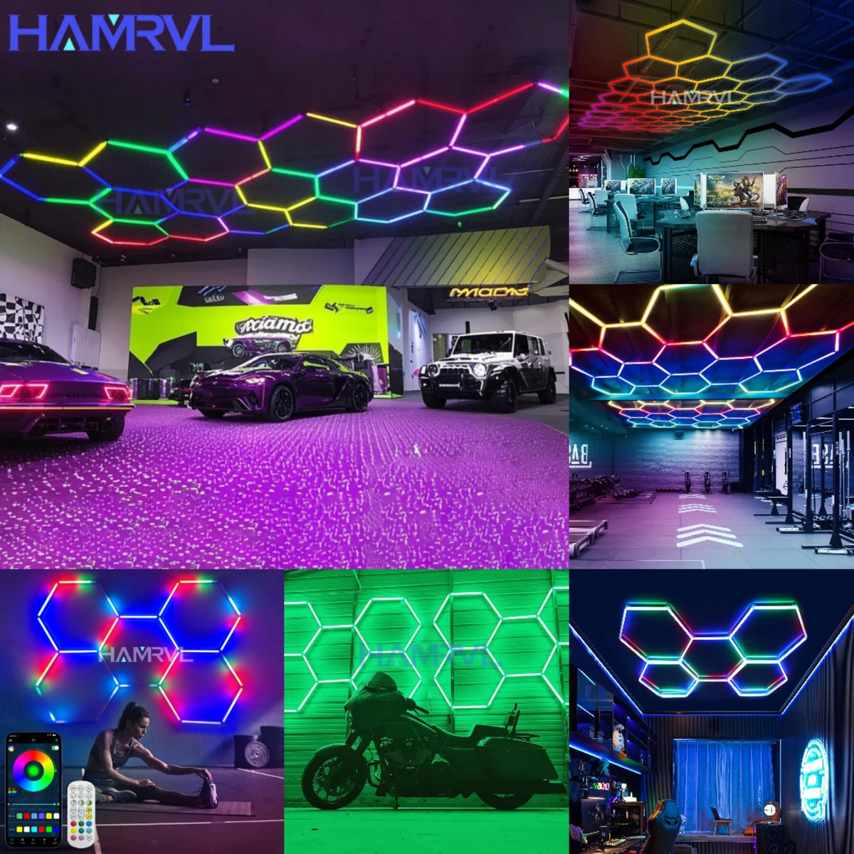 Dimmable Hexagon LED Ceiling Lights – RGB & Multi-Color, Garage/Gym/Gaming