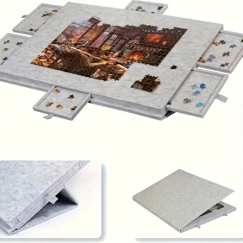 6-in-1 Portable Puzzle Table – 1500 Piece Felt Board with Stand, Lid & 6 Sorting Drawers