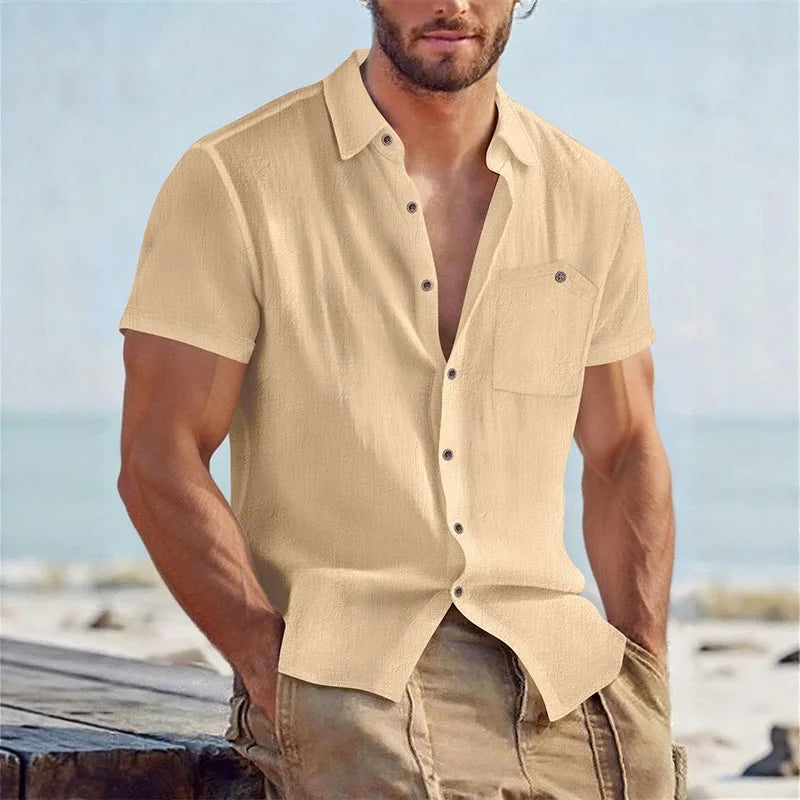 Men's Linen Blend Short Sleeve Button Down Shirt