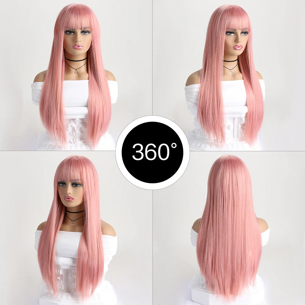 26-Inch Long Straight Colored Wig — Synthetic Fashion Wig for Cosplay, Halloween & Daily Wear