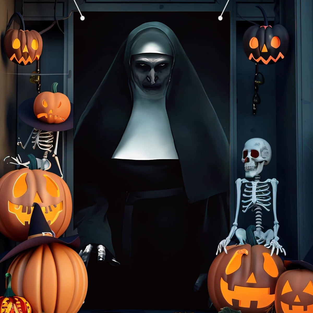 Halloween Nun Door Cover — Terror Ghost Door Banner Decoration