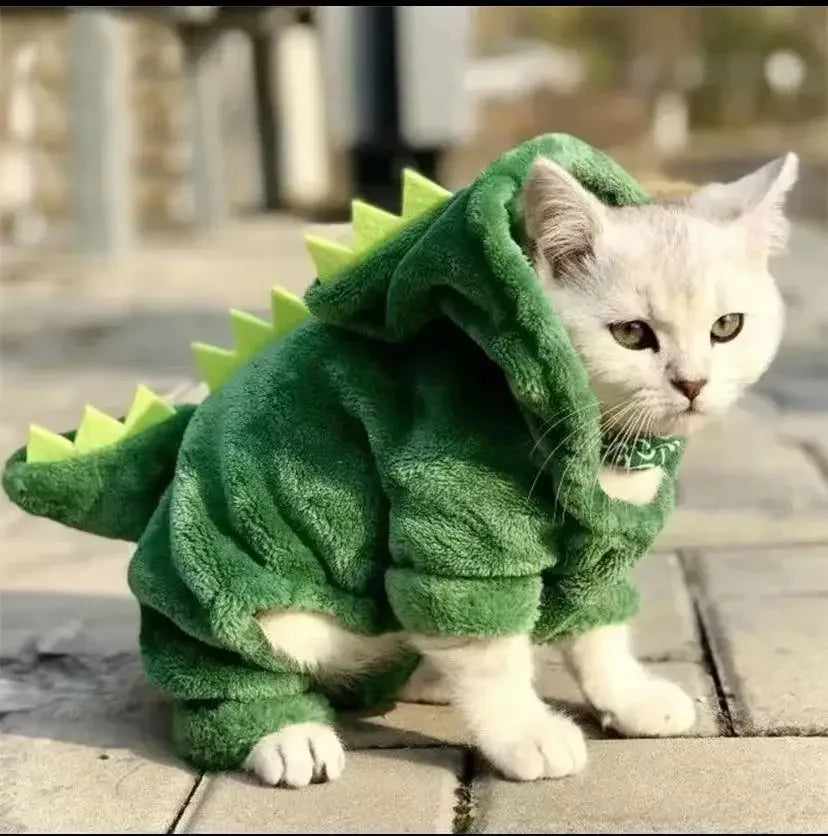 Dinosaur Halloween Costume for Cats & Small Dogs – Fleece Hoodie Sweater