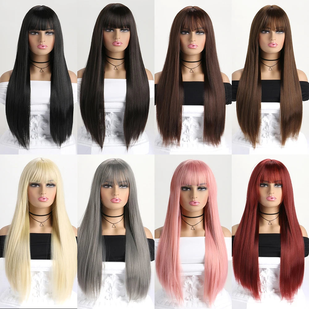 26-Inch Long Straight Colored Wig — Synthetic Fashion Wig for Cosplay, Halloween & Daily Wear