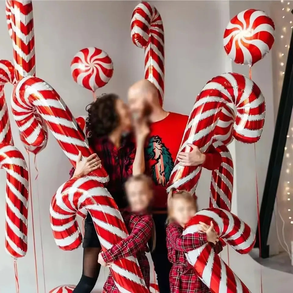 Christmas Candy Cane Foil Balloons – 5-Pack Giant Red & White Holiday Party Balloons