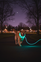 Dog running with LED glow leash and collar at night – cinematic lifestyle shot for Instagram Stories and Reels