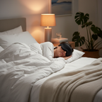 Person sleeping peacefully wearing Bluetooth sleep headband – lifestyle shot for Instagram Feed
